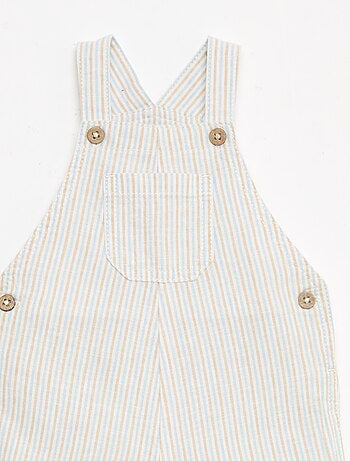 Salopette corta a righe in misto lino