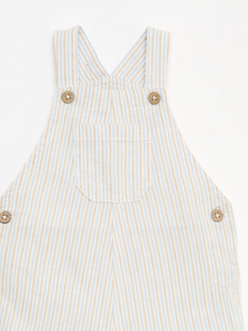 Salopette corta a righe in misto lino Beige - Kiabi