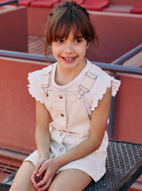 Salopette corta con fiori ricamati - Kiabi