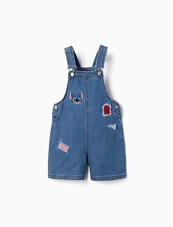 Salopette corta in denim con ricamo stitch