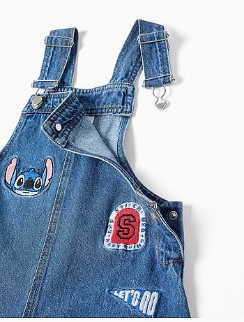 Salopette corta in denim con ricamo stitch