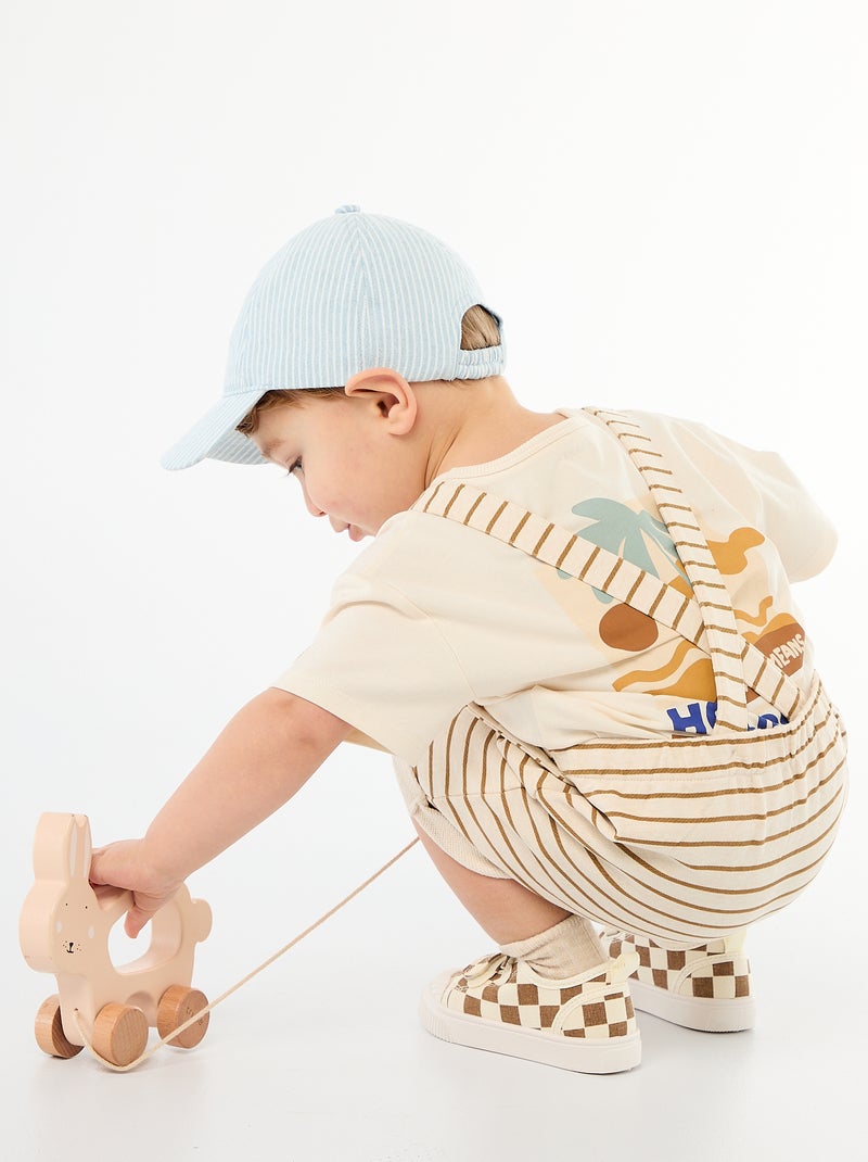Salopette corta in french terry con bretelle in cotone Beige - Kiabi