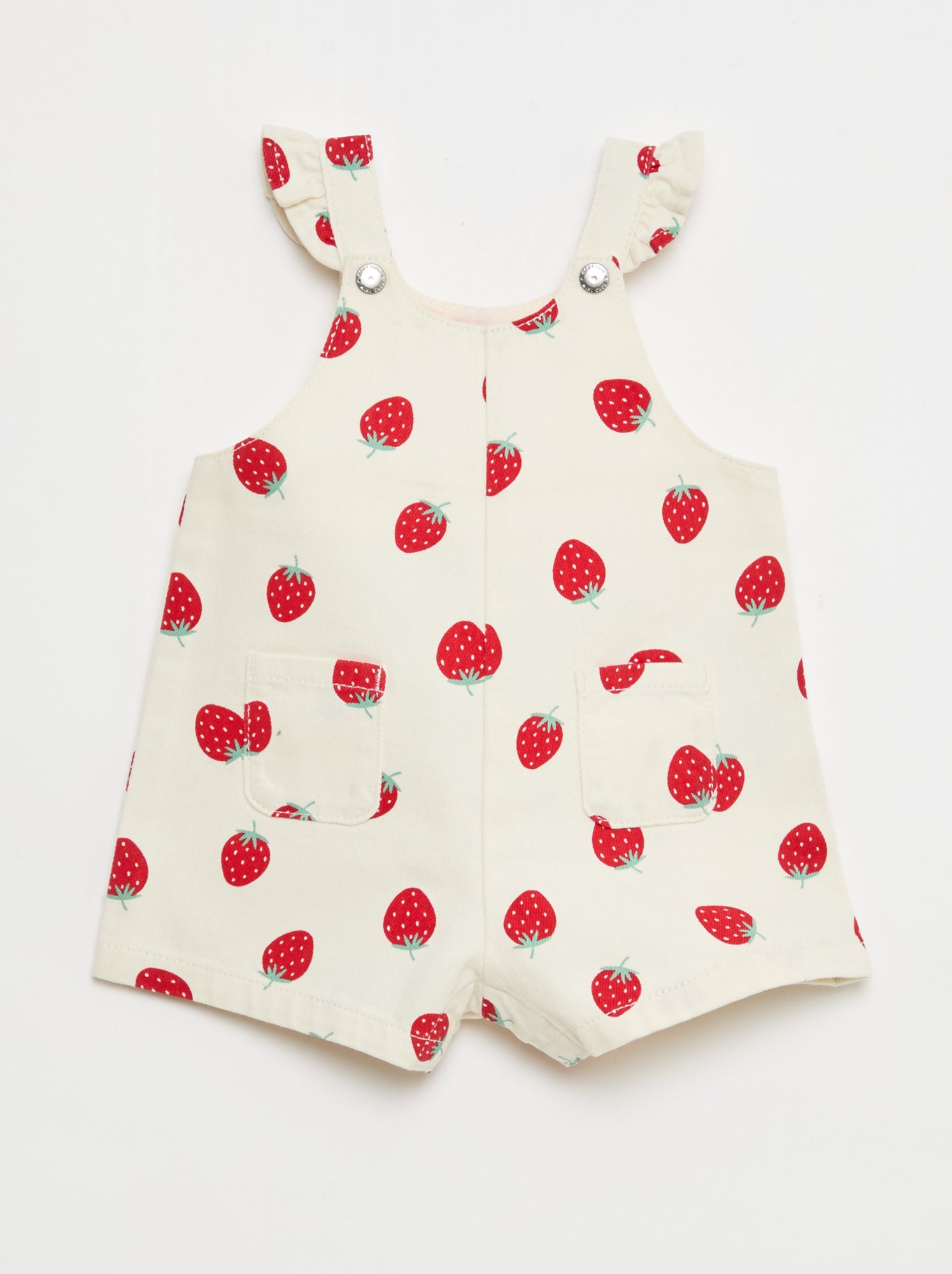 Salopette corta in twill con stampa 'fragole'