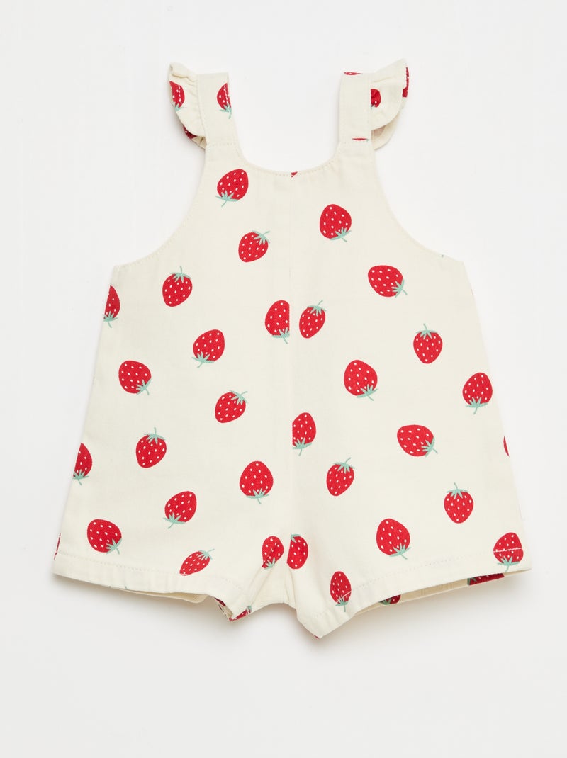 Salopette corta in twill con stampa 'fragole' Bianco - Kiabi