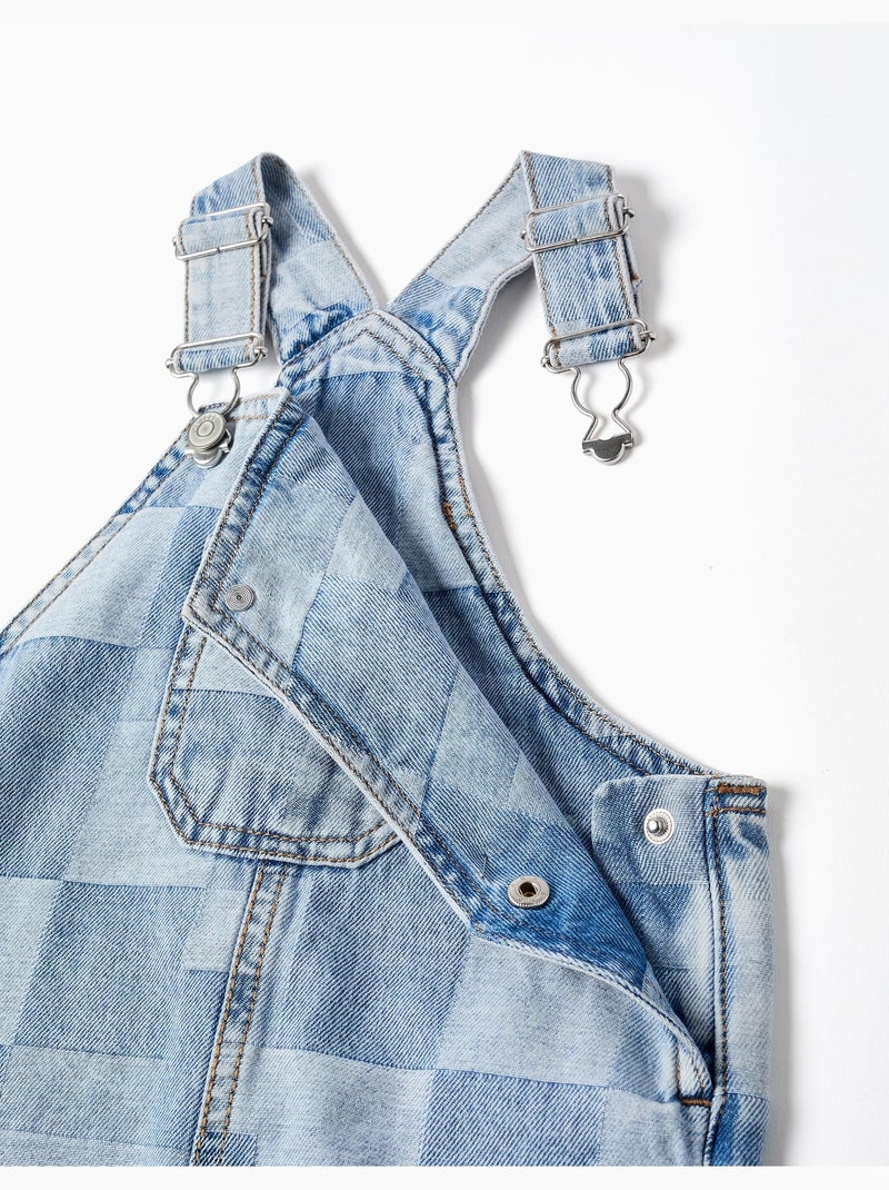 Salopette denim con motivo a quadri Blu chiaro - Kiabi
