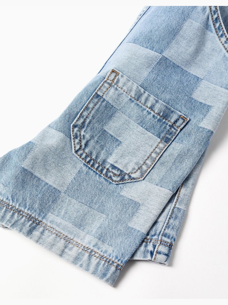 Salopette denim con motivo a quadri Blu chiaro - Kiabi