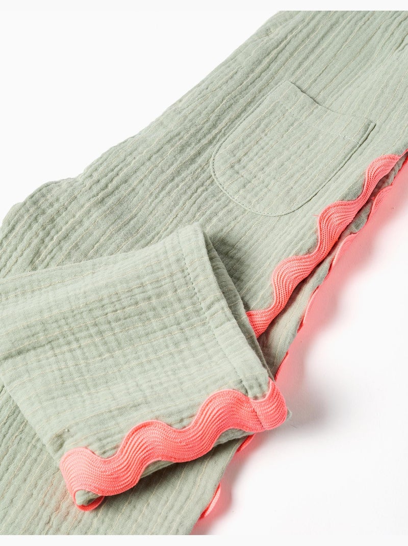 Salopette in cotone con bordo ric rac Verde chiaro - Kiabi