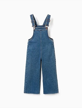Salopette in denim a a gamba larga con orli sfrangiati