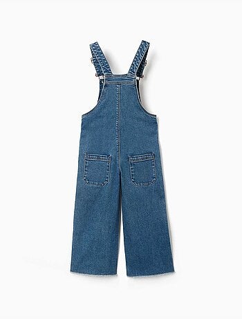 Salopette in denim a a gamba larga con orli sfrangiati