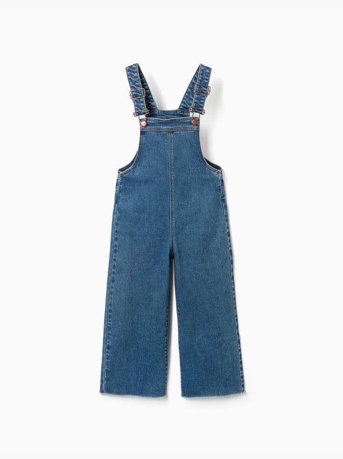 Salopette in denim a a gamba larga con orli sfrangiati - Kiabi