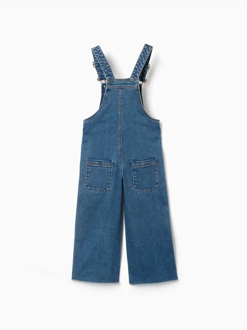 Salopette in denim a a gamba larga con orli sfrangiati - Kiabi