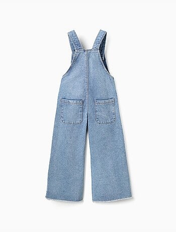 Salopette in denim a a gamba larga con orli sfrangiati