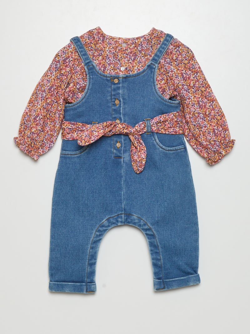 Salopette in denim + blusa - 2 pezzi MARRONE - Kiabi