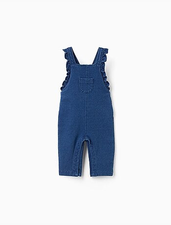 Salopette in denim con spalline arricciate