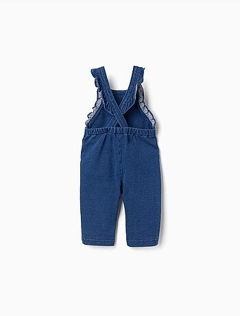 Salopette in denim con spalline arricciate