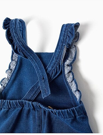 Salopette in denim con spalline arricciate