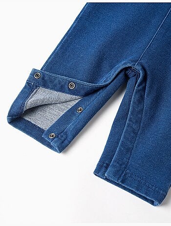 Salopette in denim con spalline arricciate