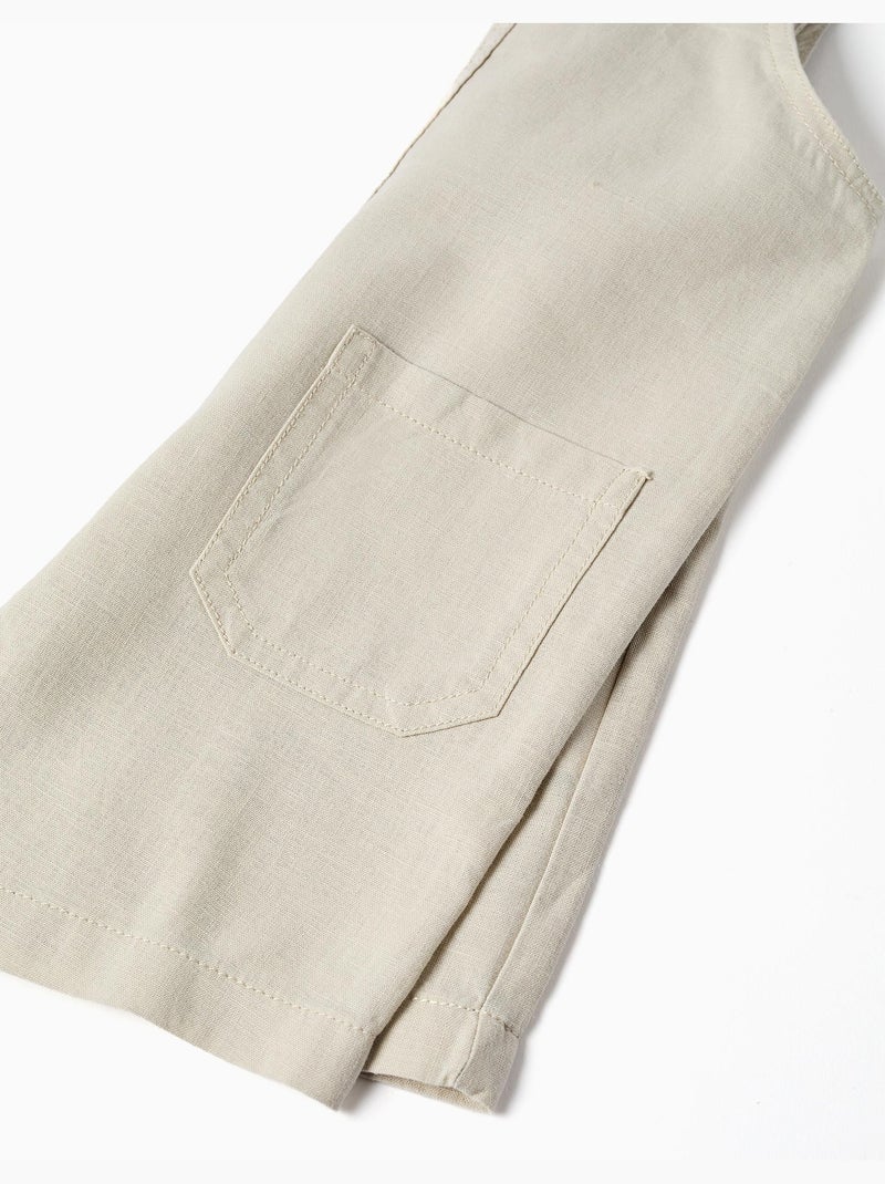 Salopette in lino e cotone con tasche Beige chiaro - Kiabi