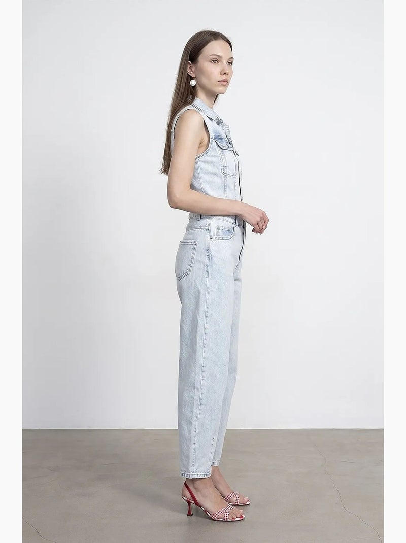 Salopette jumpsuit in denim di cotone a gamba dritta dilvin Blu chiaro - Kiabi