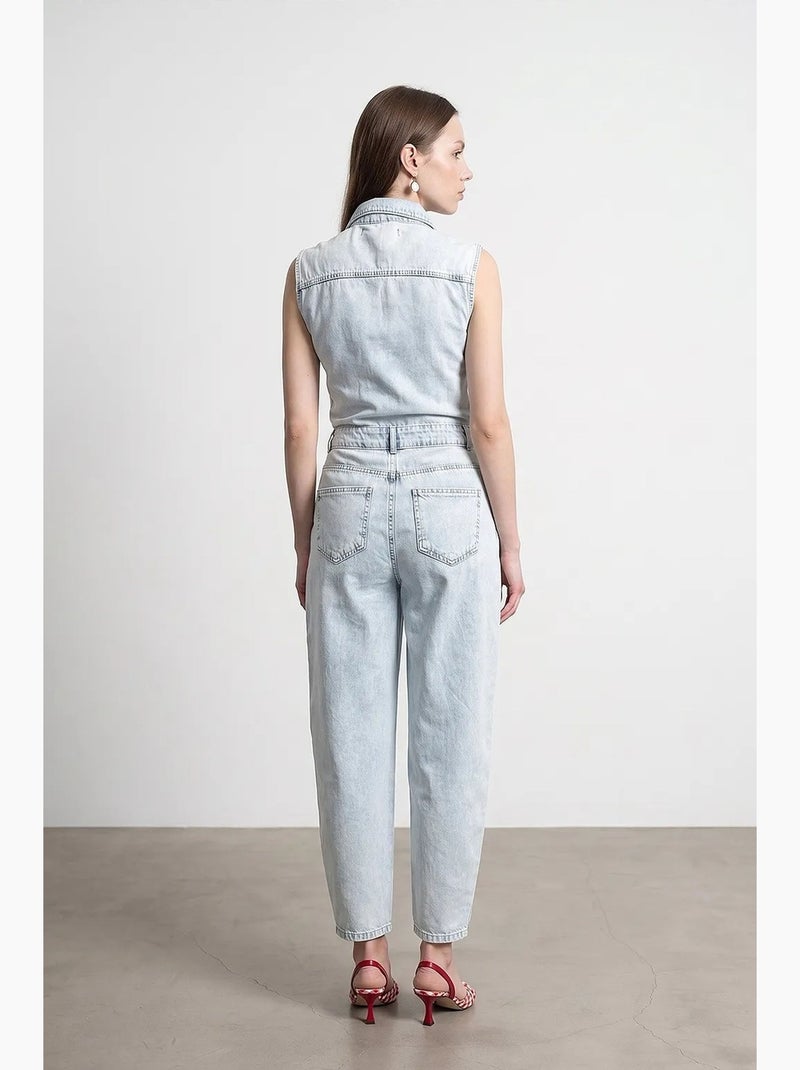 Salopette jumpsuit in denim di cotone a gamba dritta dilvin Blu chiaro - Kiabi