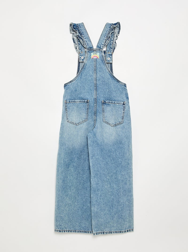 Salopette lunga in denim con bretelle a balze Blu - Kiabi