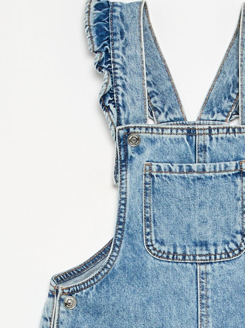 Salopette lunga in denim con bretelle a balze Blu - Kiabi