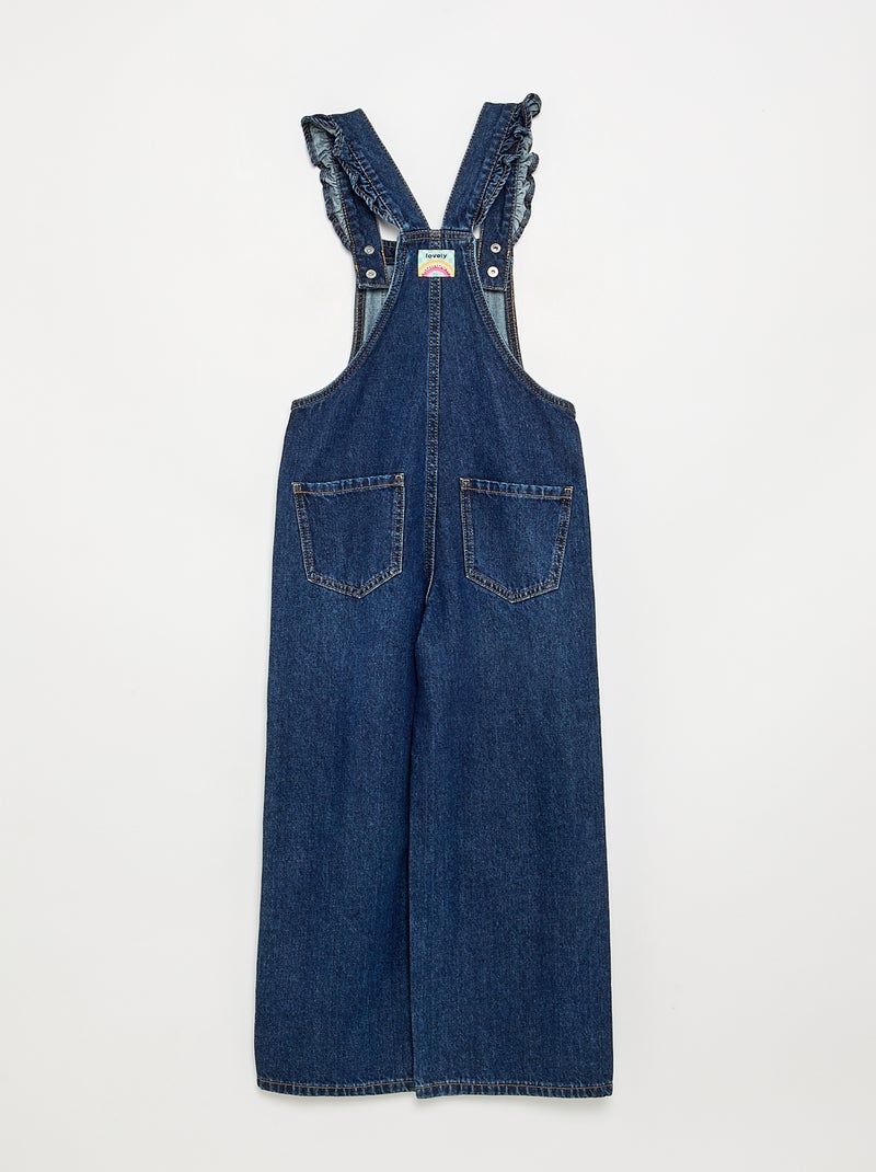 Salopette lunga in denim con bretelle a balze Blu - Kiabi