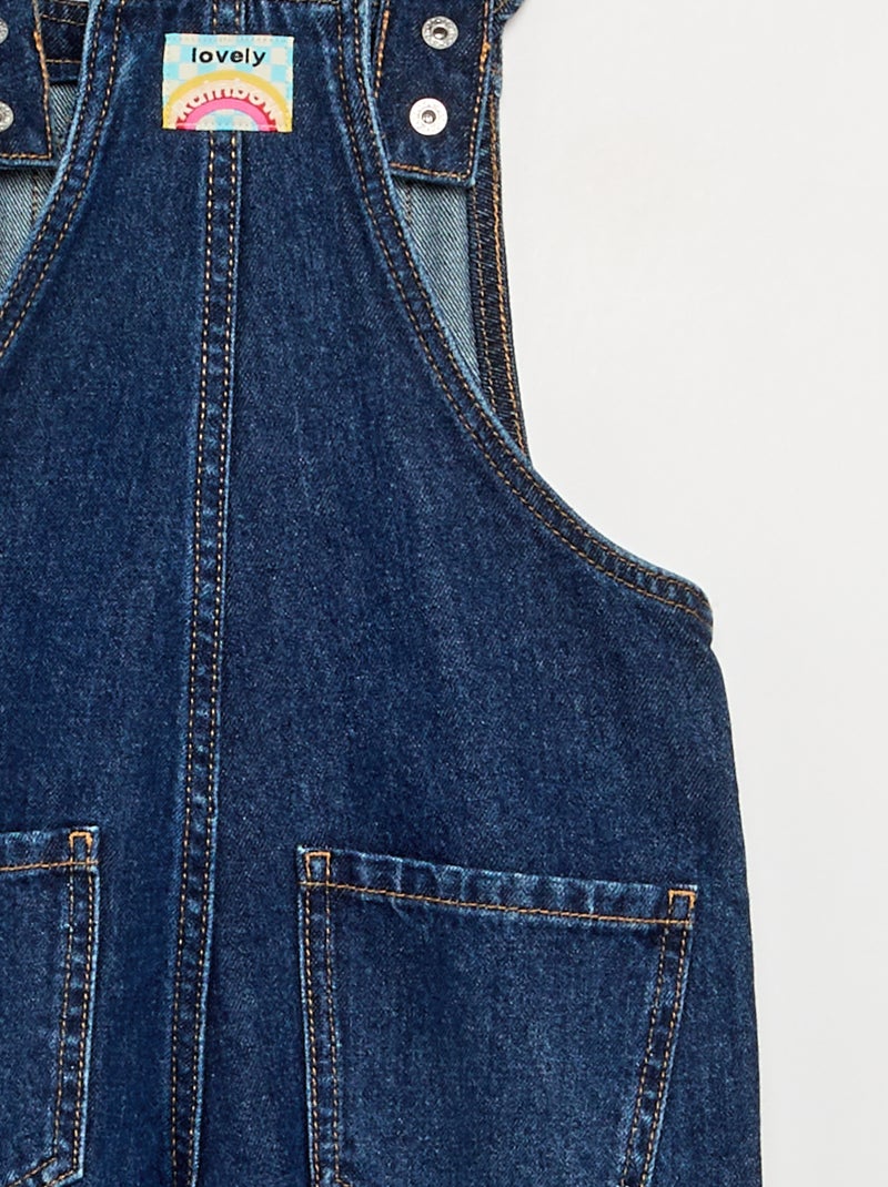 Salopette lunga in denim con bretelle a balze Blu - Kiabi
