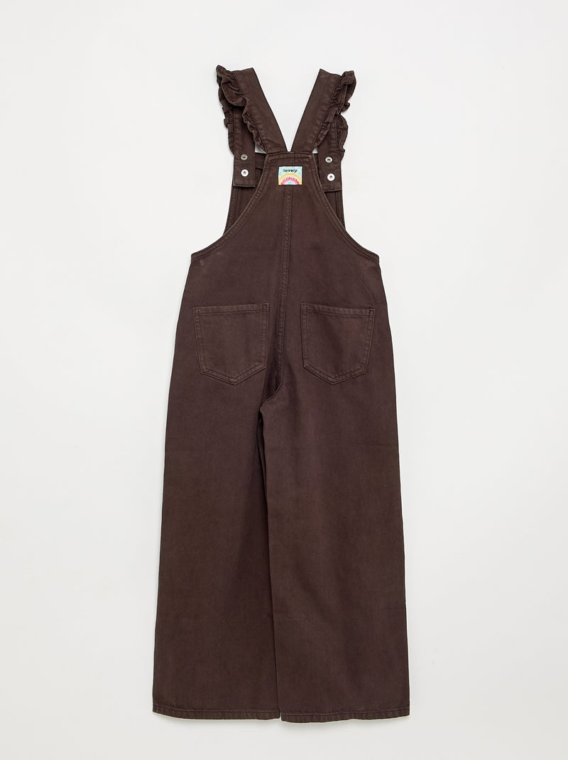 Salopette lunga in denim con bretelle a balze Marrone - Kiabi
