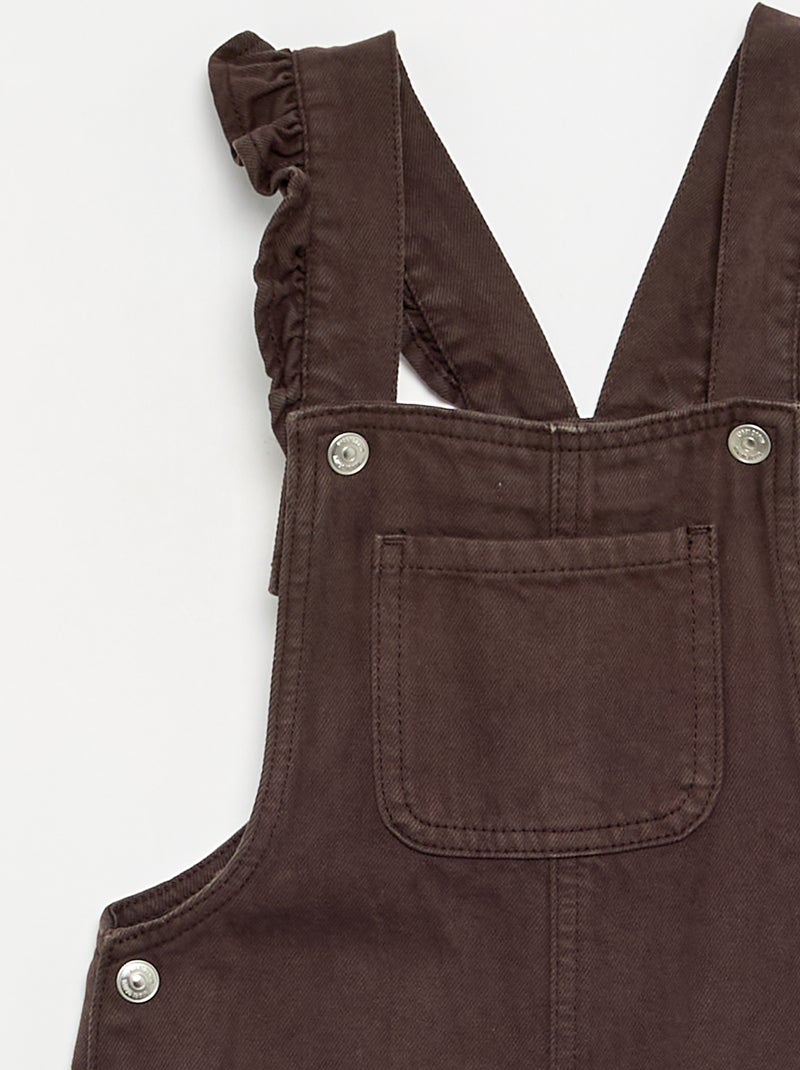 Salopette lunga in denim con bretelle a balze Marrone - Kiabi