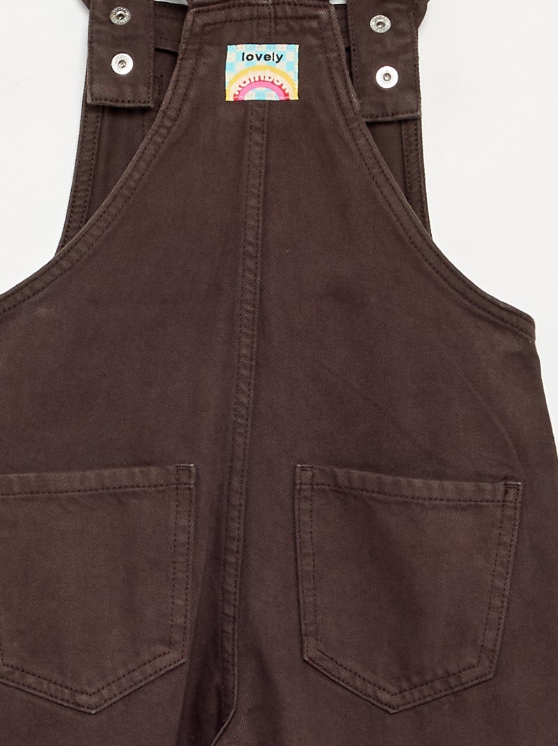 Salopette lunga in denim con bretelle a balze Marrone - Kiabi