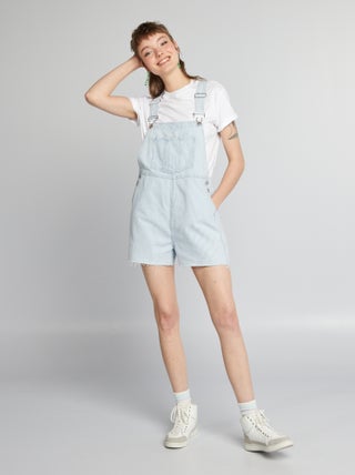 Salopette short in jeans a righe