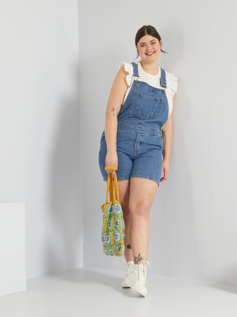Salopette-shorts in denim BLU - Kiabi