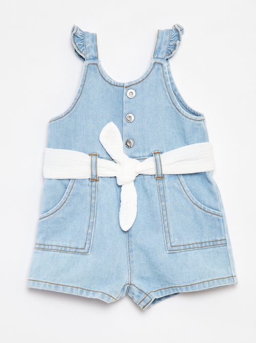 Salopette shorts in denim con spalline e cintura - Kiabi