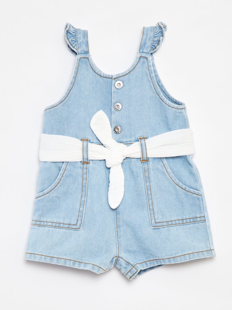 Salopette shorts in denim con spalline e cintura BLU - Kiabi