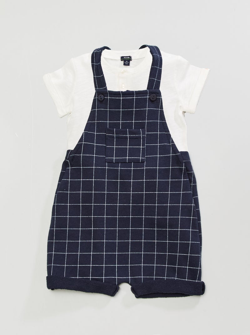 Salopette + t-shirt - 2 pezzi a quadri blu - Kiabi