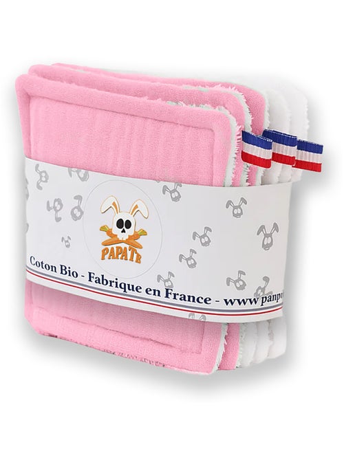 Salviettine lavabili in cotone biologico bianco e rosa - Kiabi