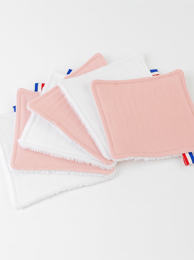 Salviettine lavabili in cotone biologico bianco e rosa Bianco Rosa - Kiabi