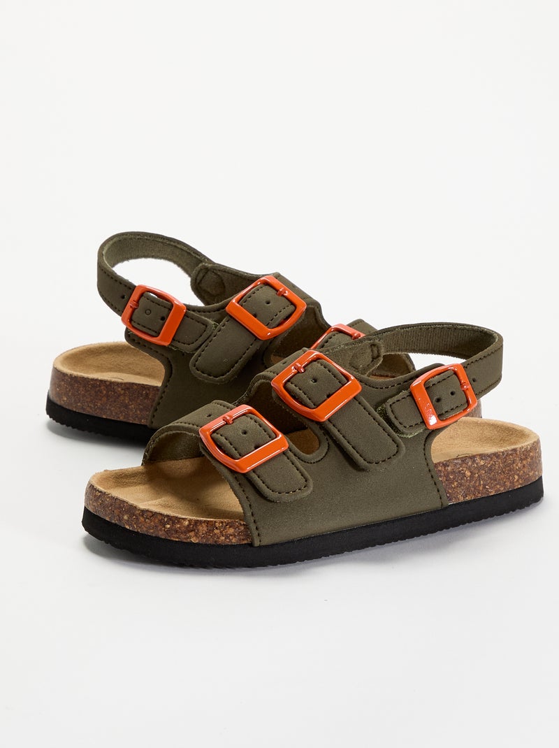 Sandali a doppia fascia con fibbie a contrasto Kaki - Kiabi