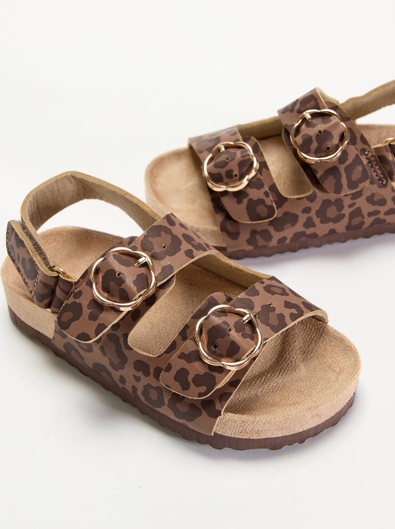 Sandali a doppia fascia con stampa leopardata Marrone - Kiabi