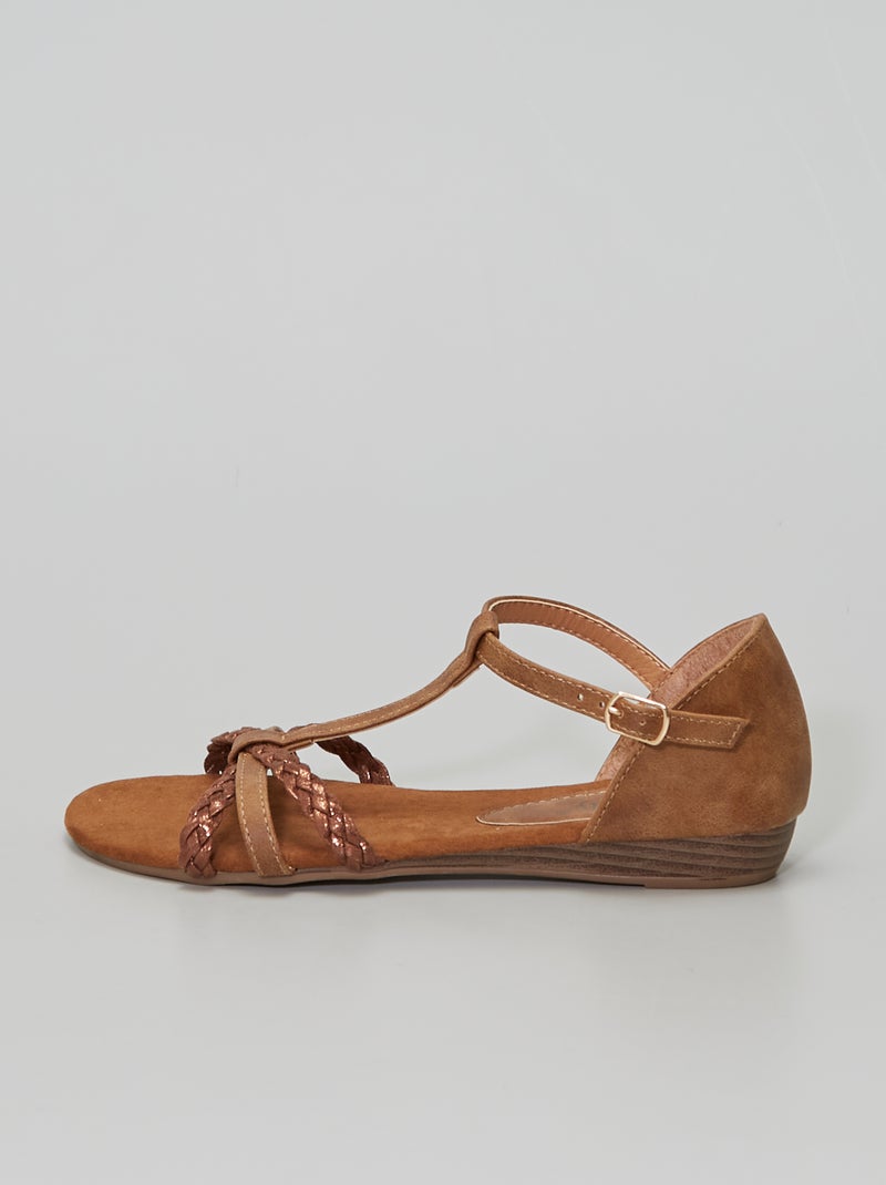 Sandali bassi con cinturini con paillettes cammello - Kiabi