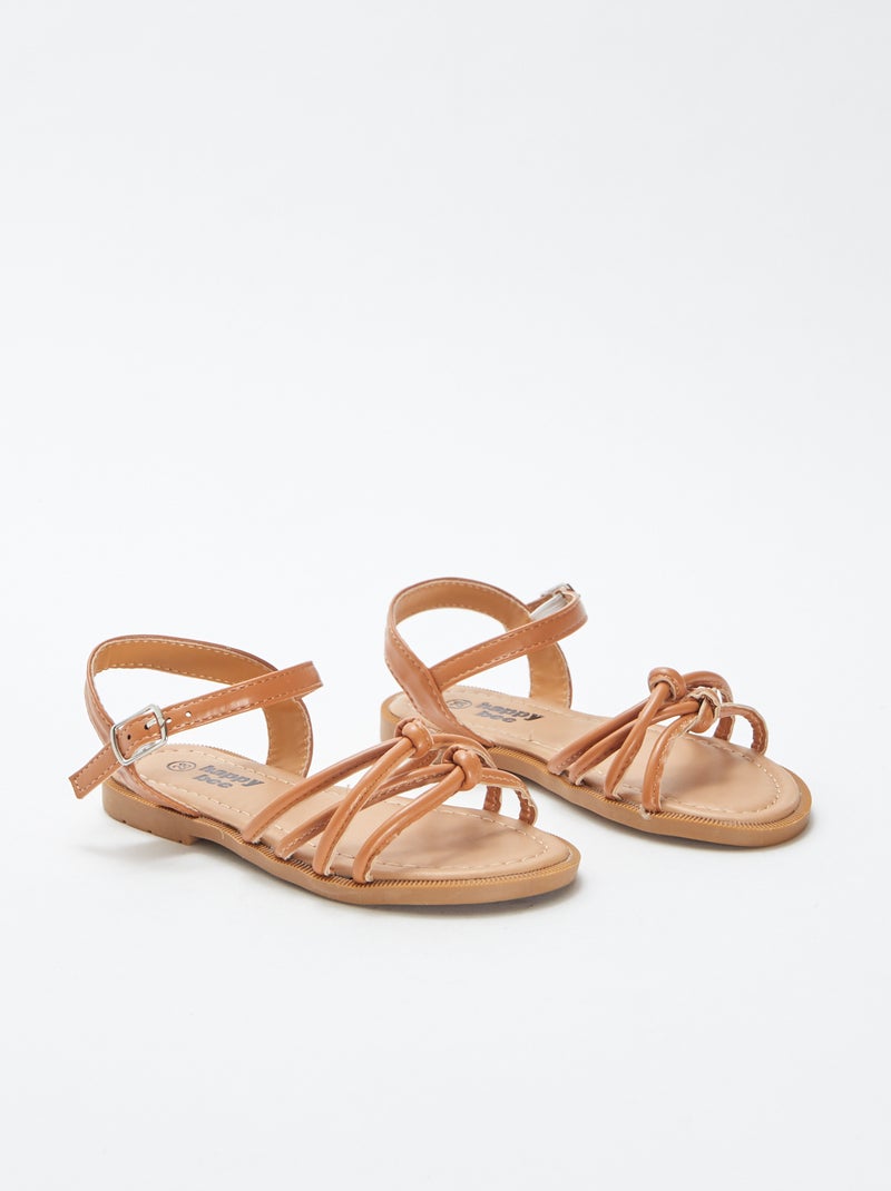Sandali bassi con cinturini intrecciati MARRONE - Kiabi