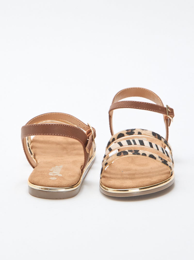 Sandali bassi con cinturini 'leopardati' Marrone - Kiabi