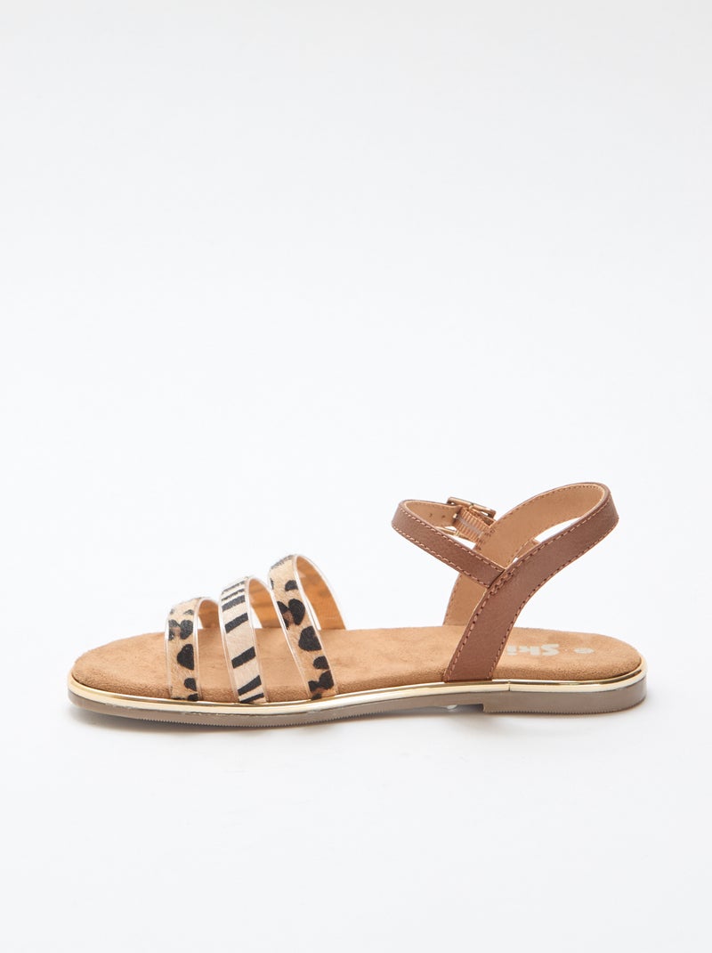 Sandali bassi con cinturini 'leopardati' Marrone - Kiabi