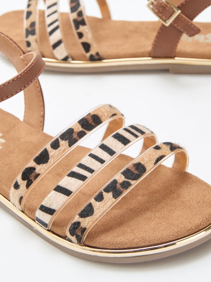 Sandali bassi con cinturini 'leopardati' Marrone - Kiabi