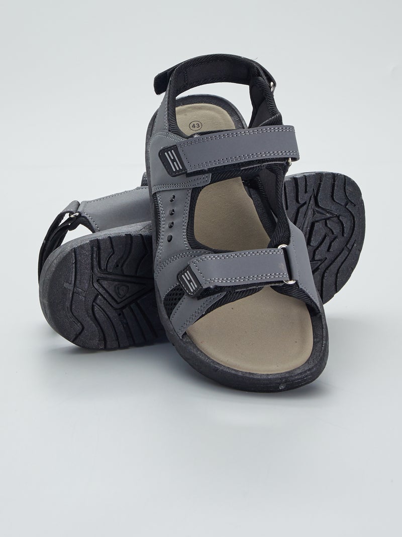 Sandali con chiusure a strappo in similpelle grigio - Kiabi