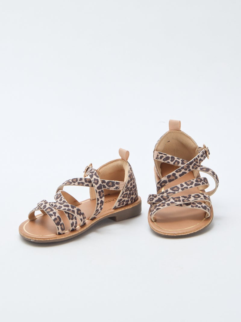 Sandali con cinturini a fantasia leopardata Marrone - Kiabi