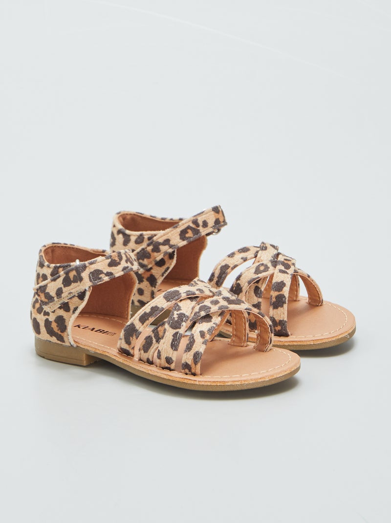 Sandali con cinturini incrociati e stampa leopardata MARRONE - Kiabi