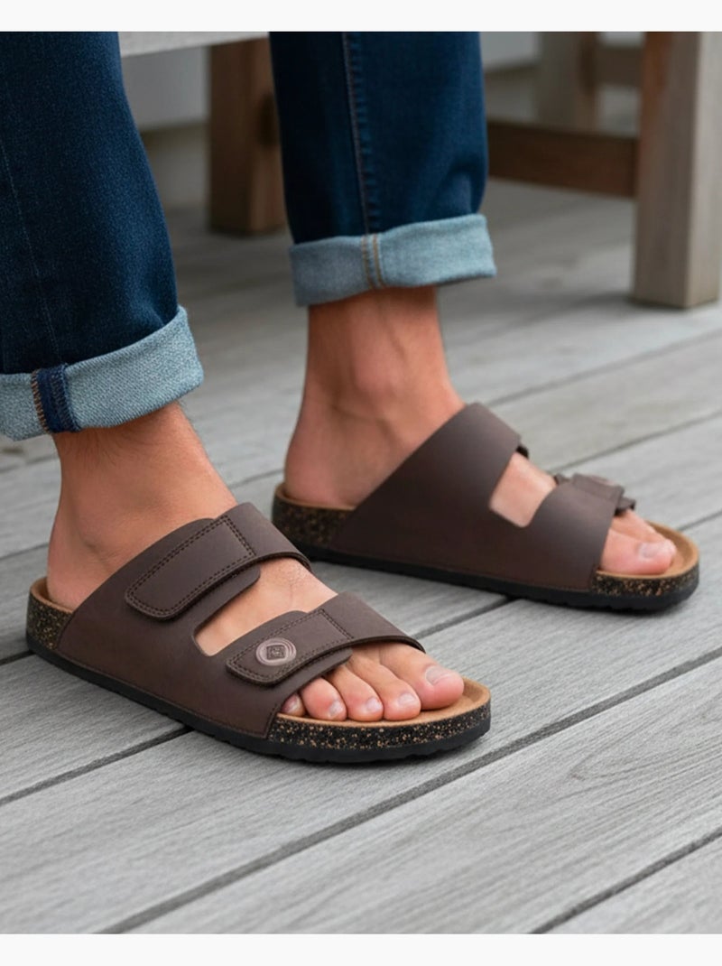 Sandali con doppi cinturini in velcro, soletta patch per il tallone  Isotoner Marrone cioccolato - Kiabi