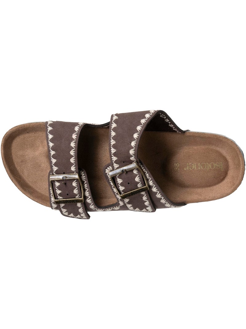 Sandali con doppi cinturini, sottopiede patch ultra confortevole Marrone cioccolato - Kiabi